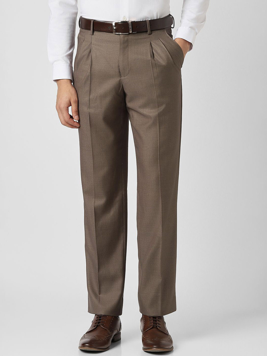 Buy Van Heusen Solid Mid Rise Regular Fit Formal Trousers - Trousers ...