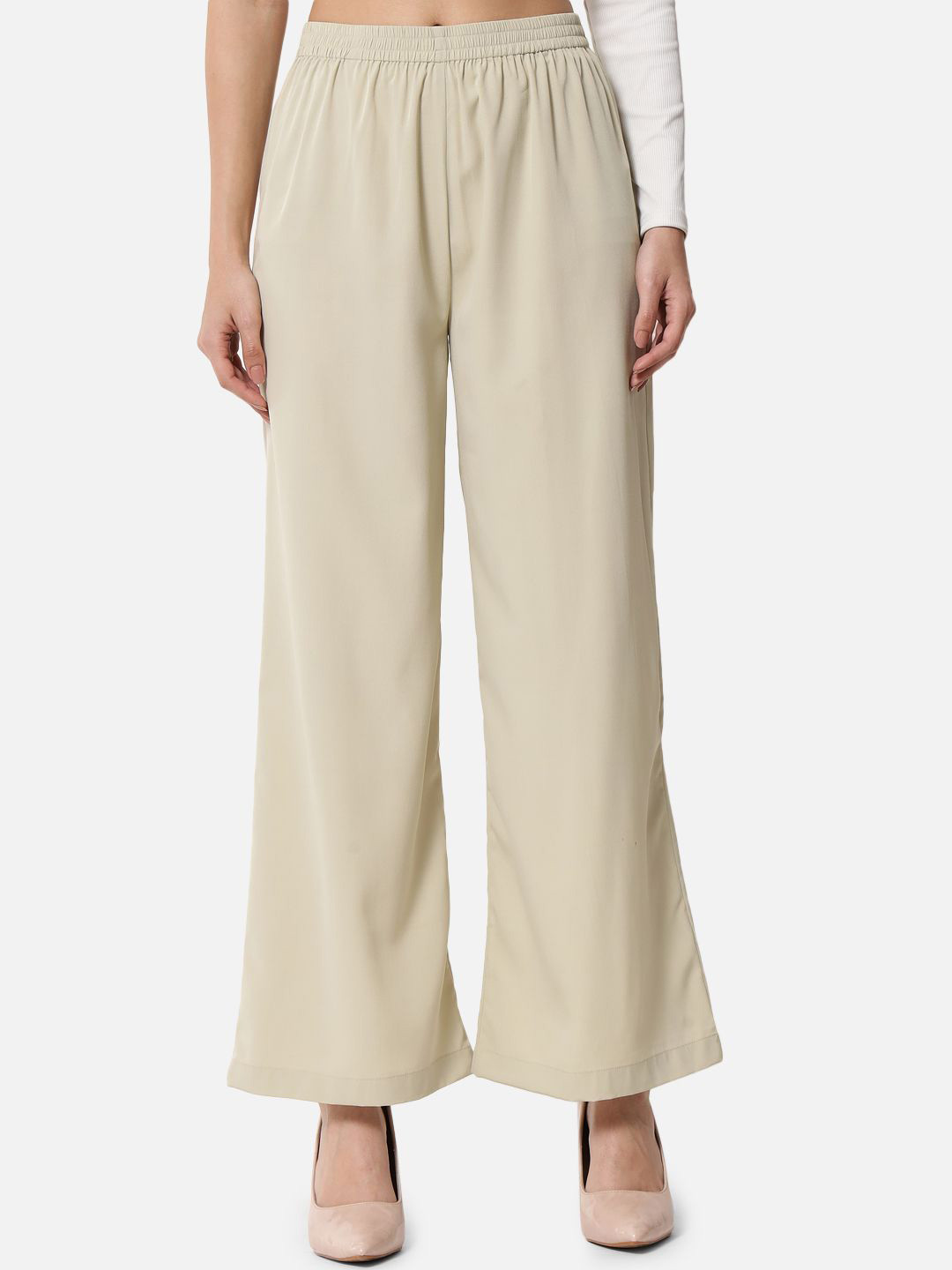 Women Set Of Two Solid Palazzos In Off-White And Orange