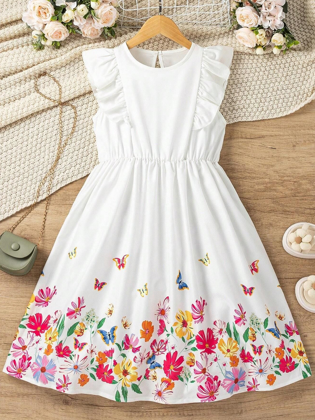 Girls Geometric Printed Fit Flare Midi Dress main image 0