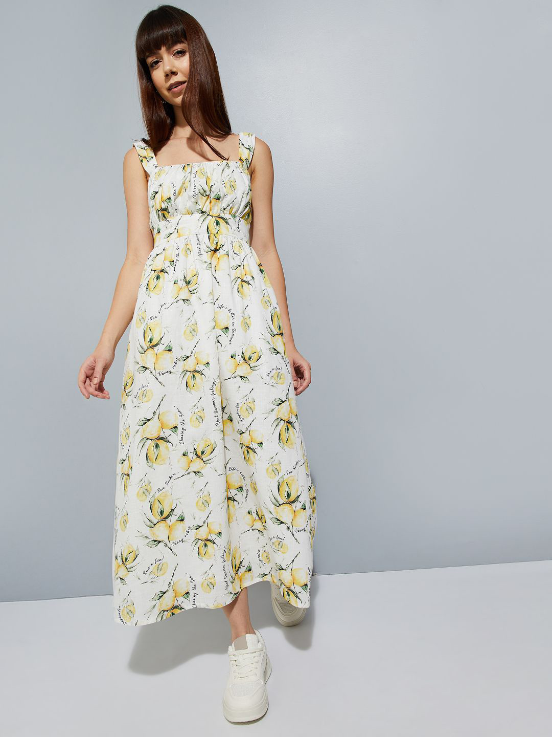 Shoulder Straps Floral Print Maxi Dress In White