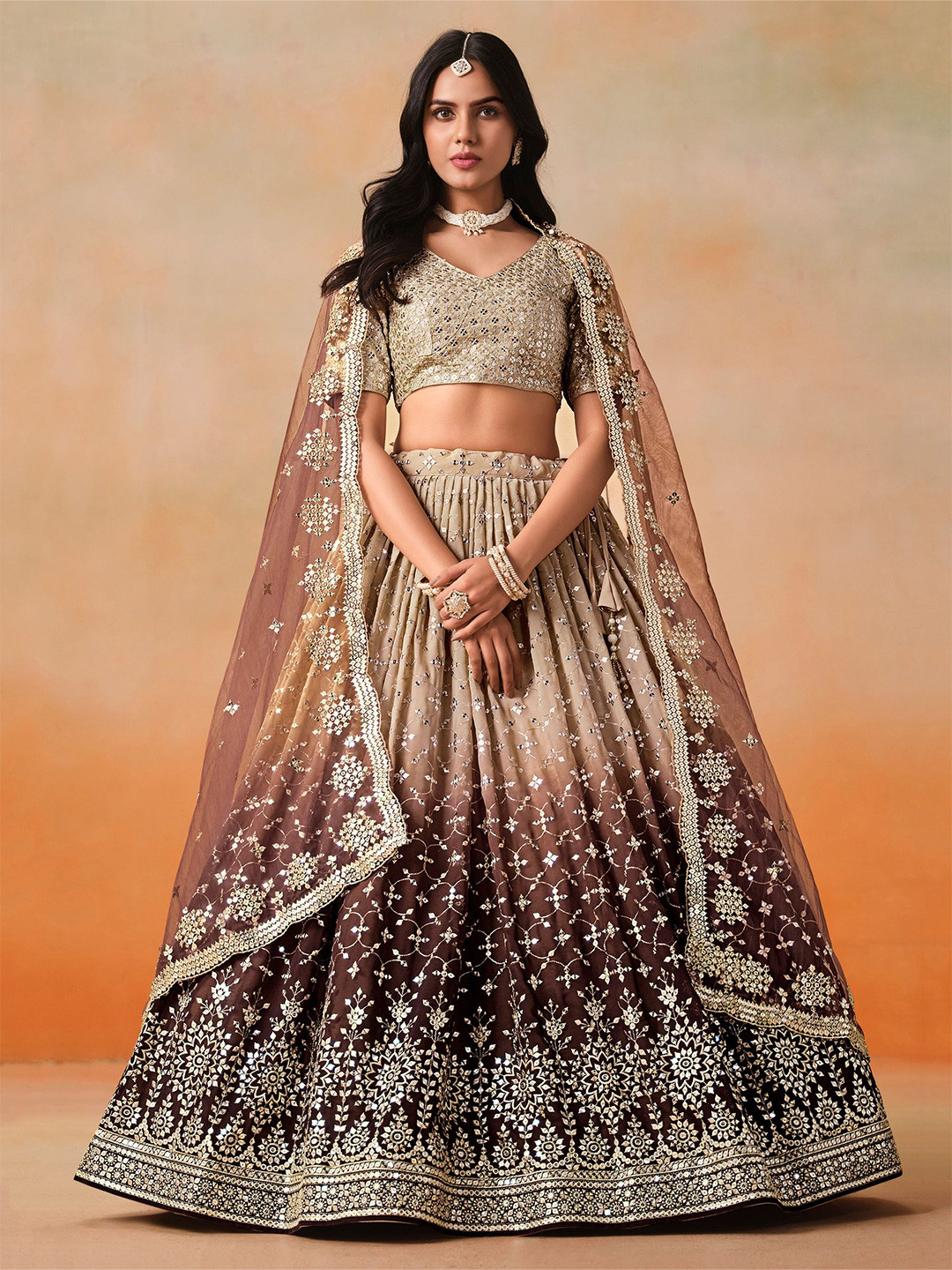 Foil Circular Lehenga with Embroidered Blouse and Dupatta