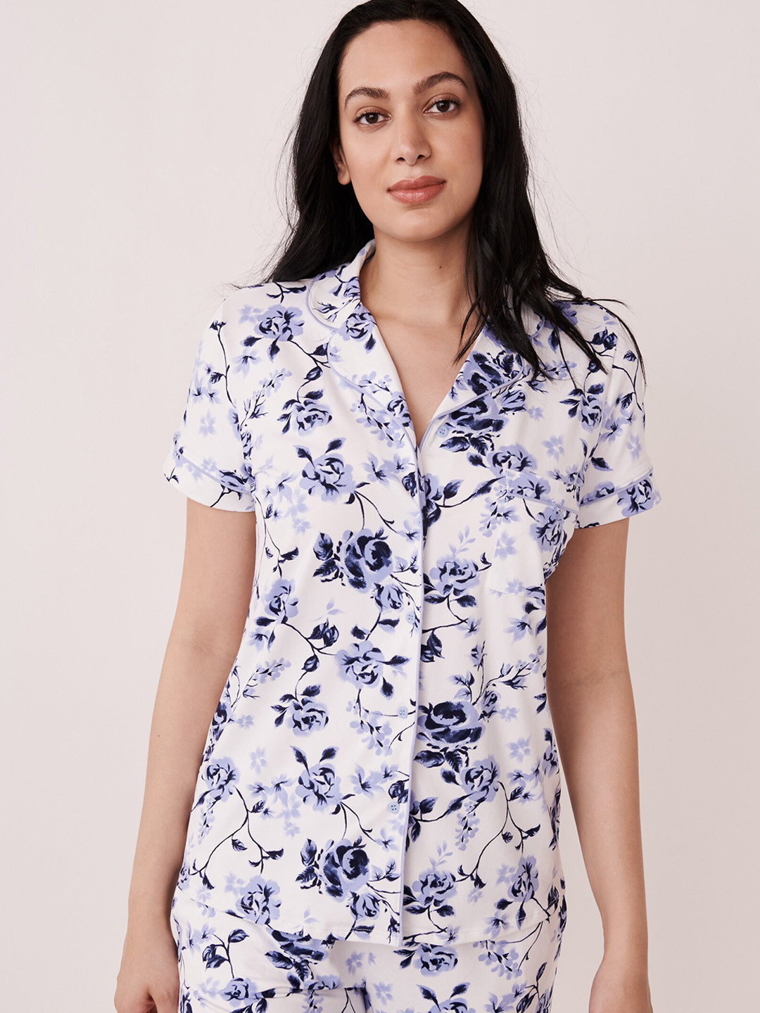 Buy La Vie En Rose White & Blue Floral Printed Lounge Shirt Lounge Tshirts for Women 20250854