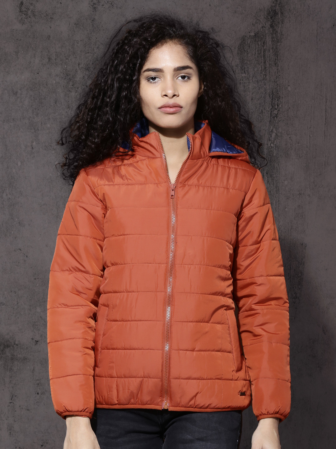 Buy Roadster Women Rust Orange Solid Puffer Jacket Jackets for Women