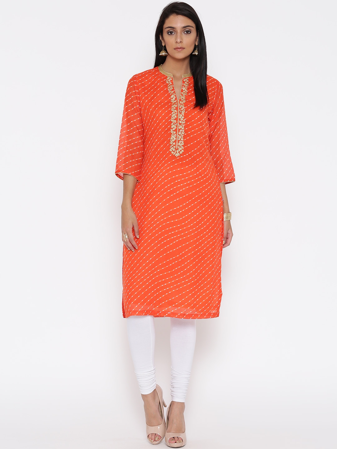 Buy Biba Women Orange Printed Straight Kurta - Kurtas for Women 2025406 ...