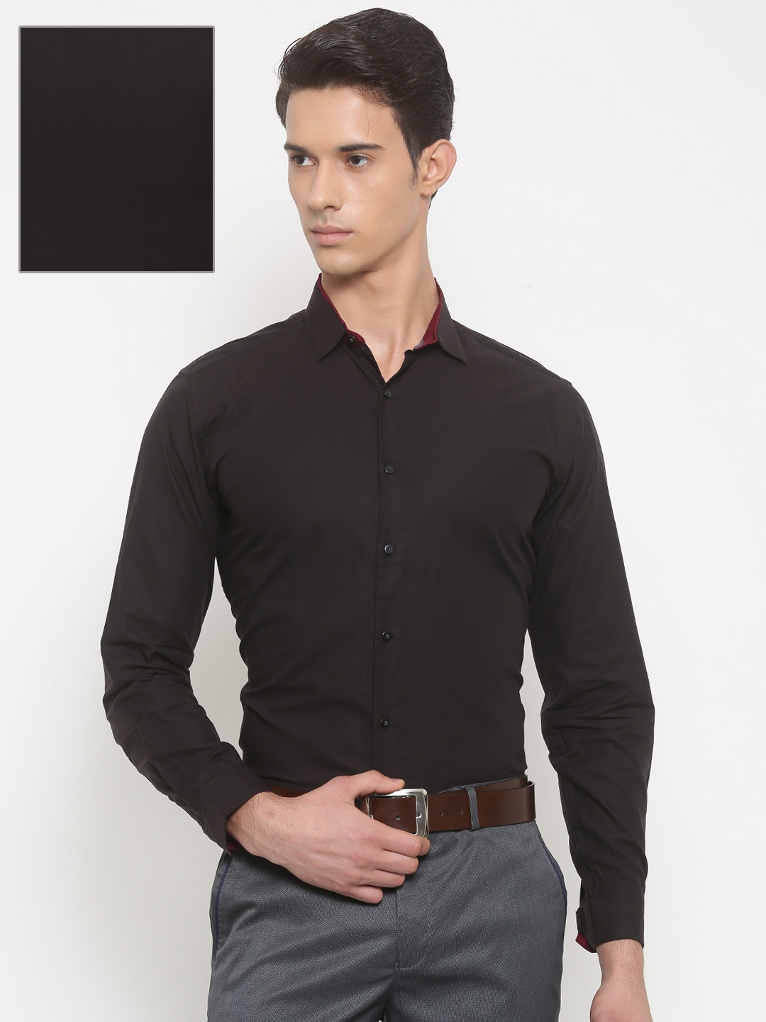 Buy V Dot By Van Heusen Men Black Slim Fit Self Design Formal Shirt ...
