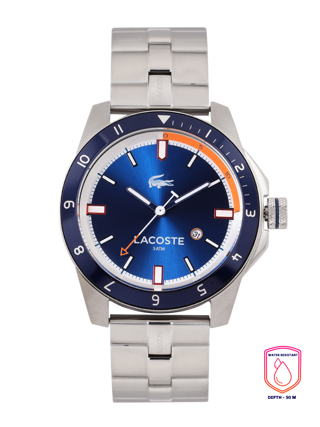 Buy Lacoste Men Durban Blue Dial & Silver Toned Straps Analogue Watch