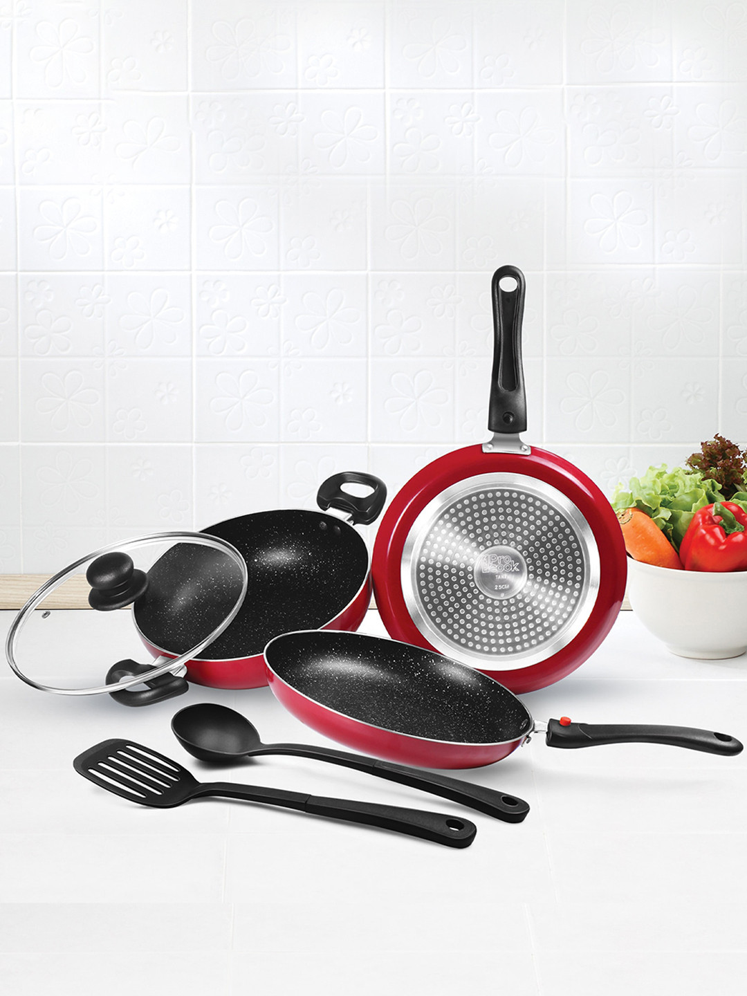 Buy Milton Pro Cook Maroon 5 Pcs Kitchen Jewel Set Fry Pan, Kadhai ...