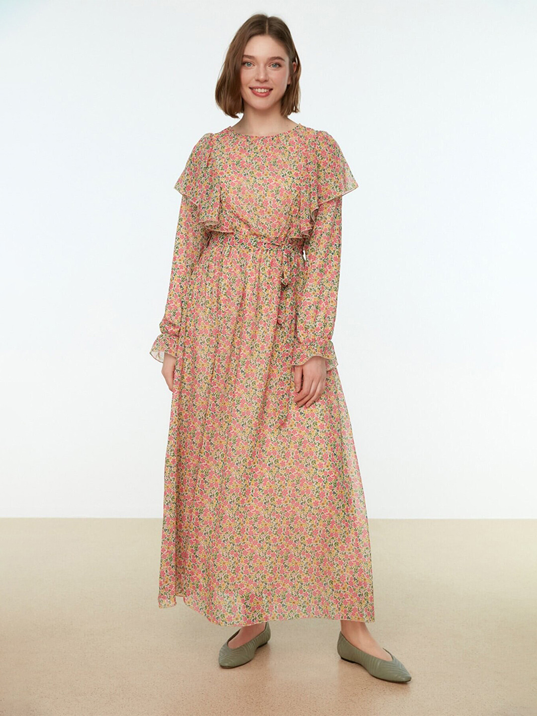 Buy Trendyol Pink Floral Printed Maxi Dress Dresses For Women buy-trendyol-pink-floral-printed-maxi-dress-dresses-for-women