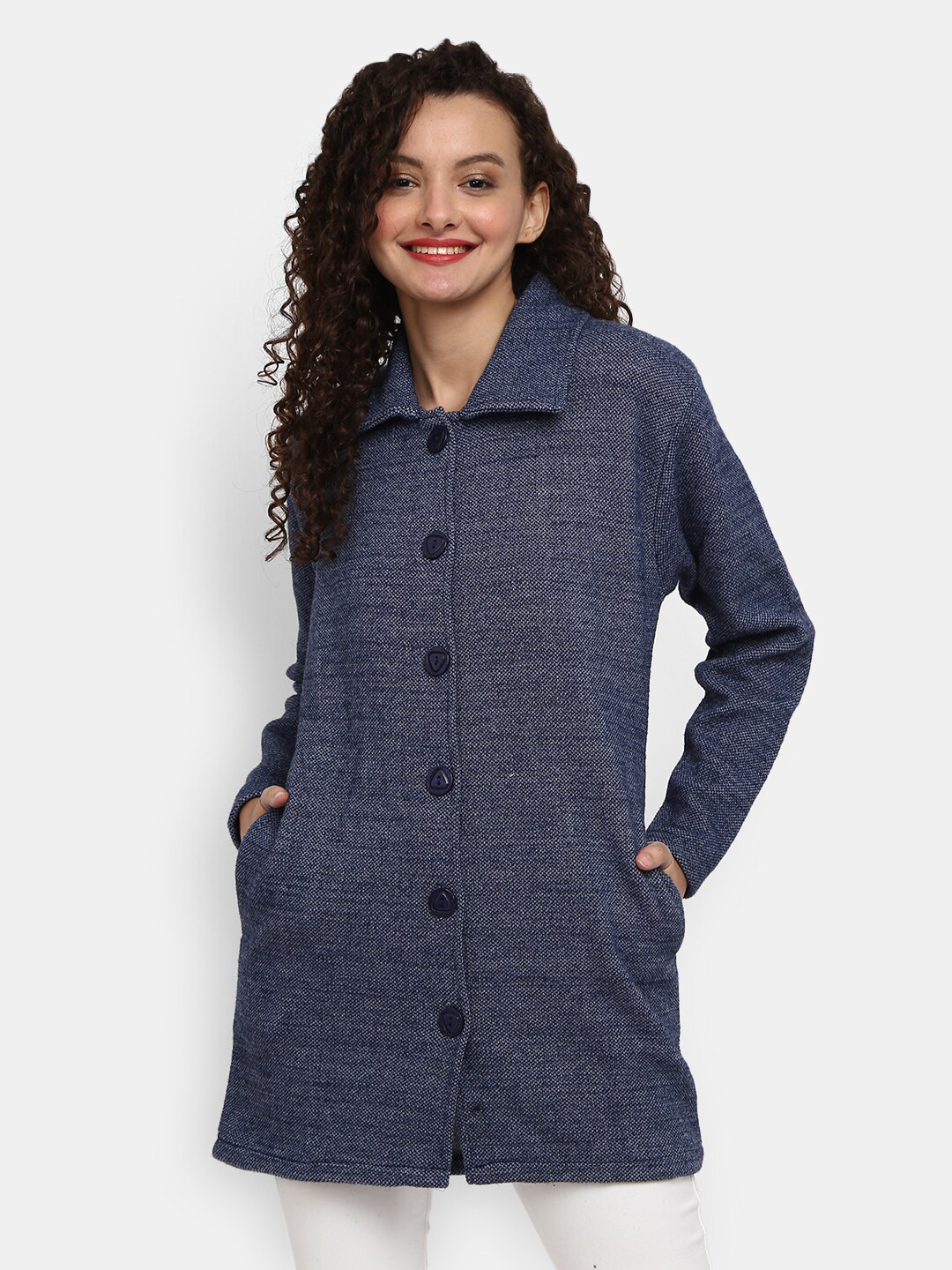 Buy V Mart Women Navy Blue Longline Cardigan Sweaters for Women