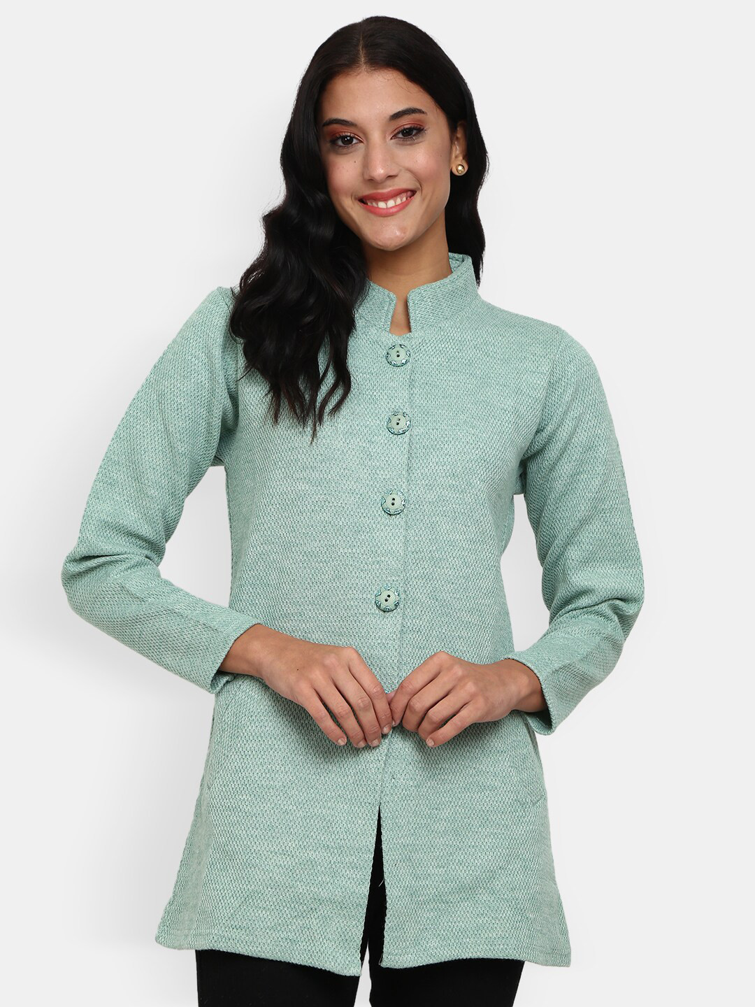 Buy V Mart Women Sea Green Longline Cardigan Sweaters for Women