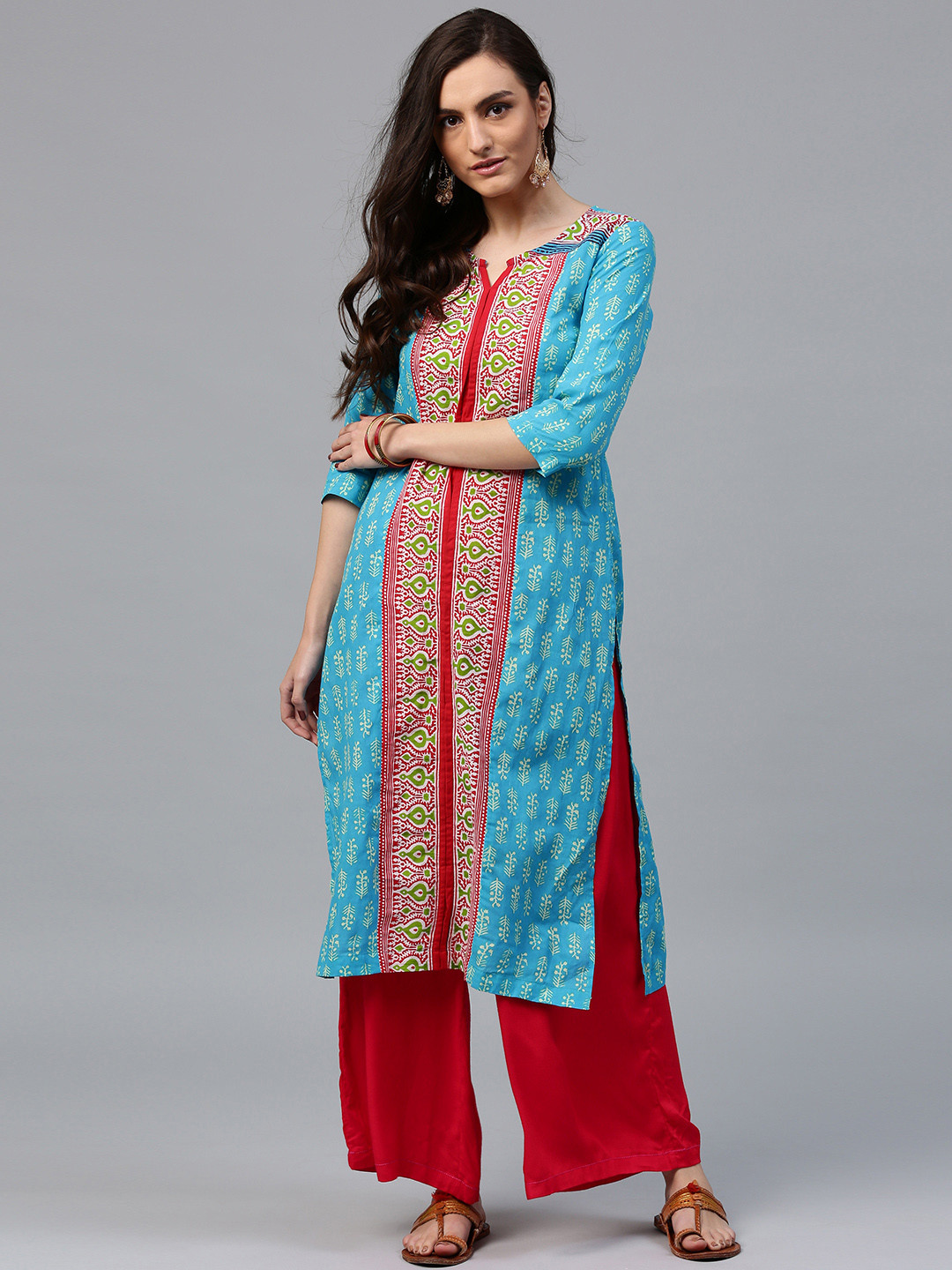 Women'S Red Solid Kurta With Palazzos 2