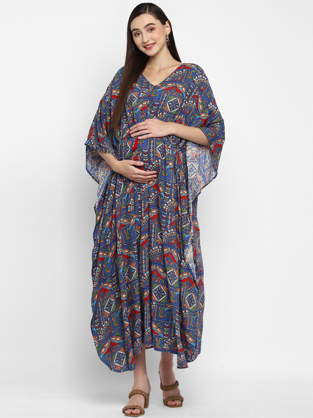 Buy Momsoon Maternity Blue Floral Maternity Kaftan Maxi Dress Dresses