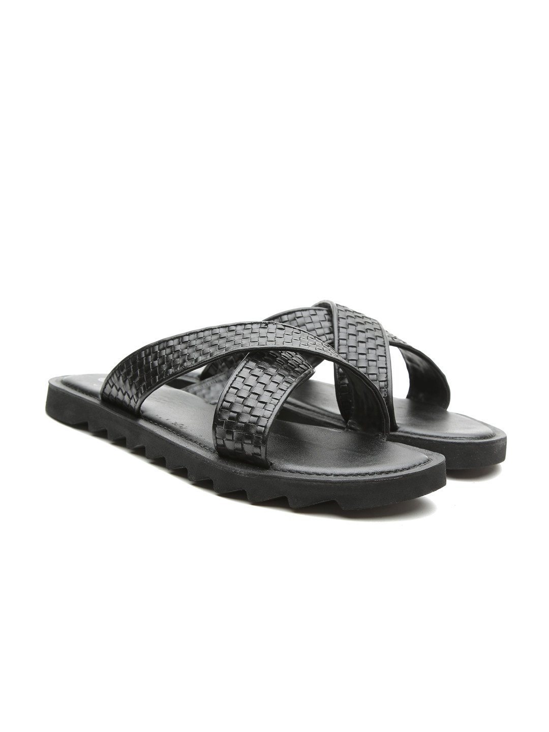 Buy Carlton London Men Black Basketweave Textured Leather Sandals - Sandals for Men 2027374 | Myntra