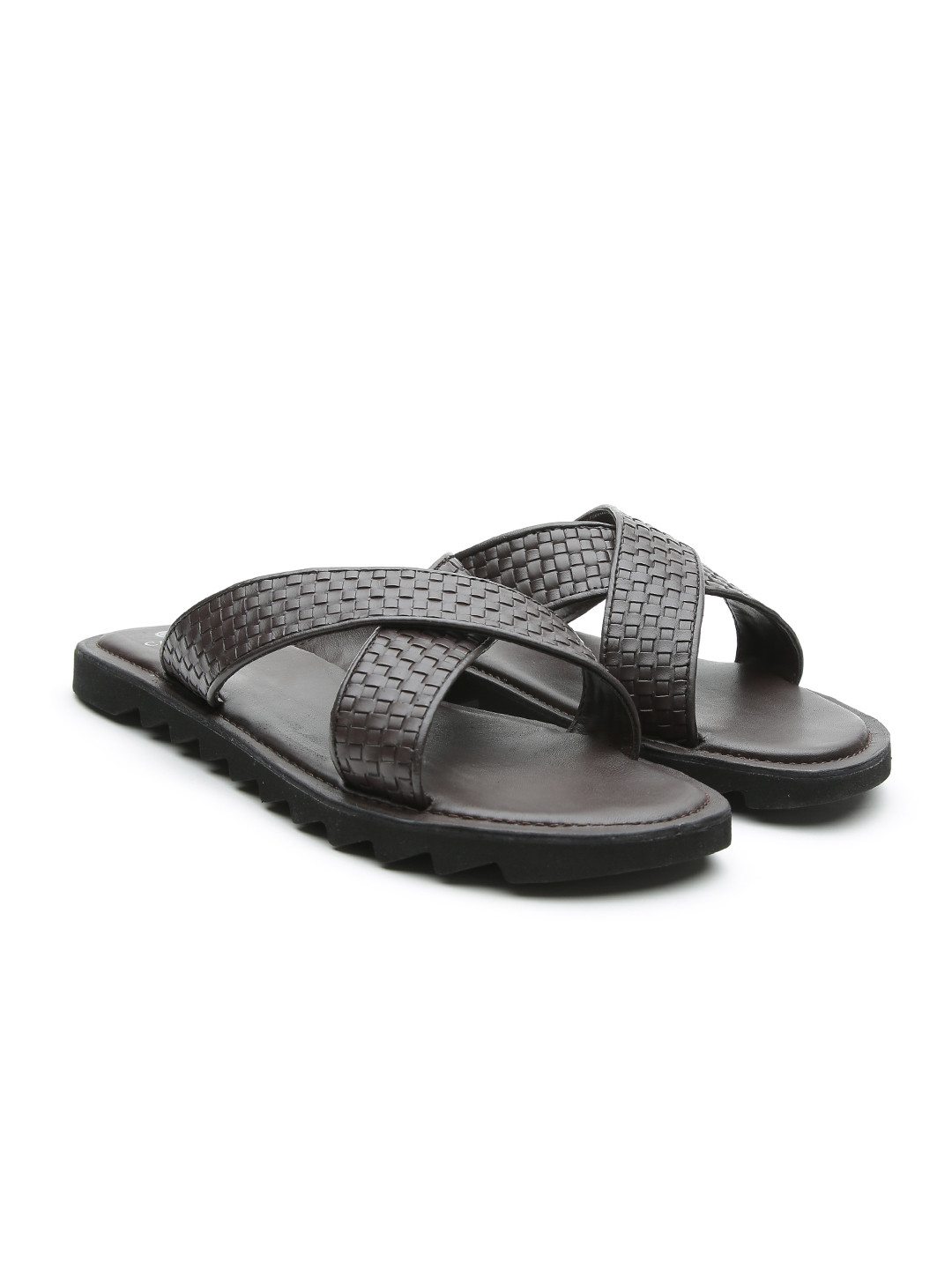 Buy Carlton London Men Coffee Brown Basketweave Textured Leather Sandals - Sandals for Men 
