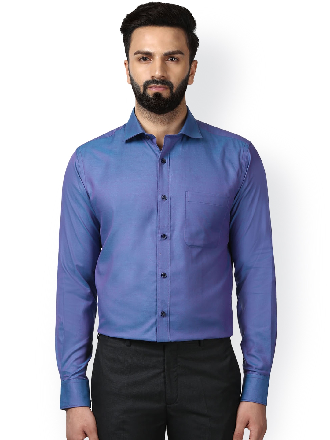 Buy Raymond Men Blue Smart Regular Fit Solid Formal Shirt - Shirts for ...