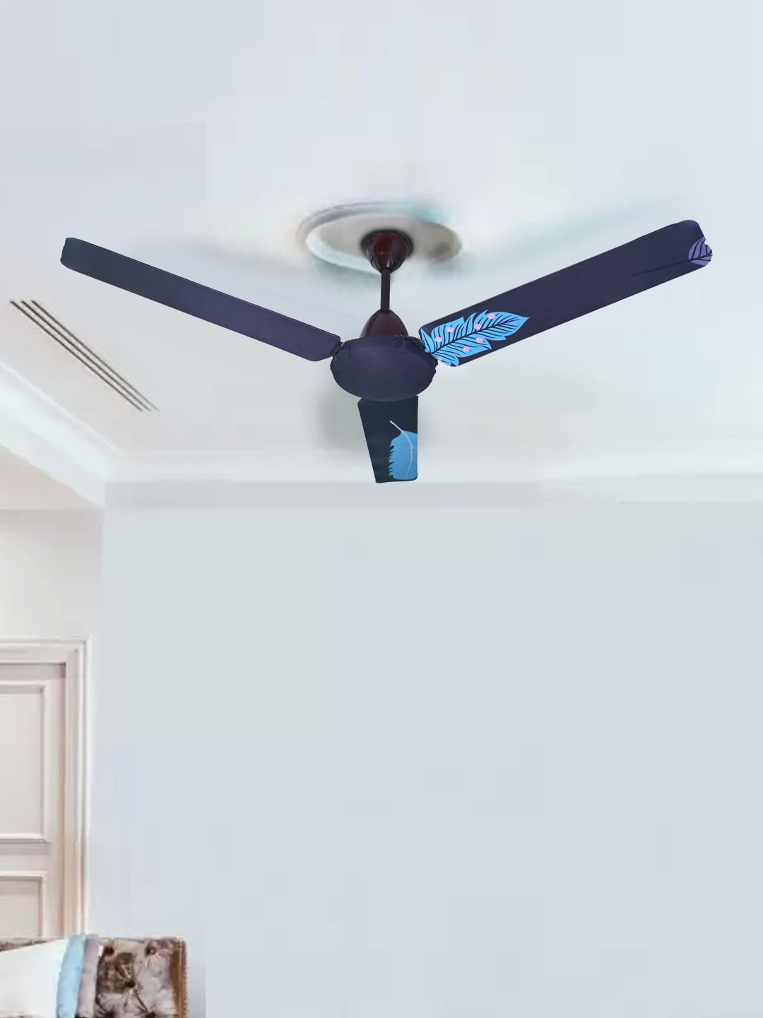 Buy Cortina Navy Blue Printed Three Blend Ceiling Fan Blade Covers Appliance Covers for Unisex