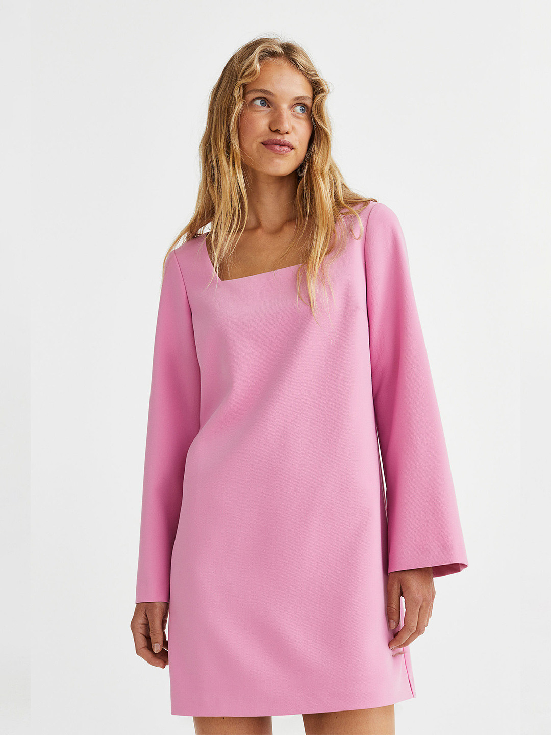 Buy H&M Women Pink Solid Square Necked Dress Dresses for Women