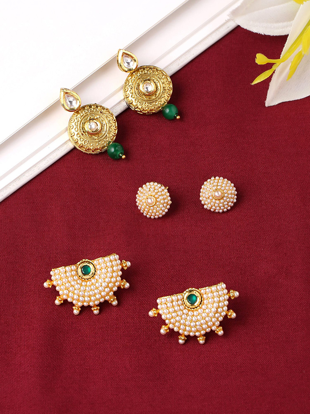 Buy Set Of 3 Pairs Gold Plated Pear Stud & Drop Earrings Earrings for