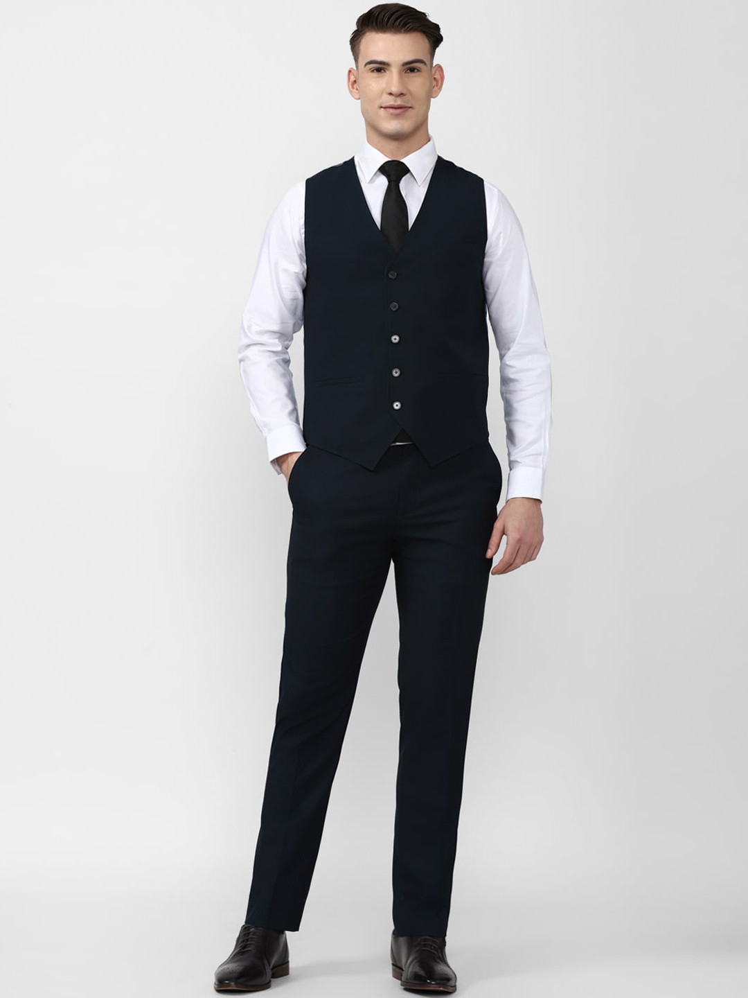 Buy Peter England Elite Men Navy Blue Solid Slim Fit Single Breasted 3 ...