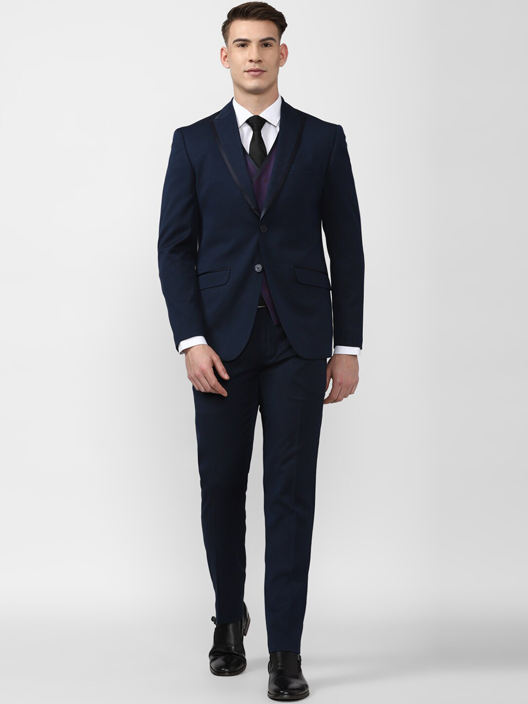 Buy Peter England Elite Men Navy Blue Solid Slim Fit Single Breasted