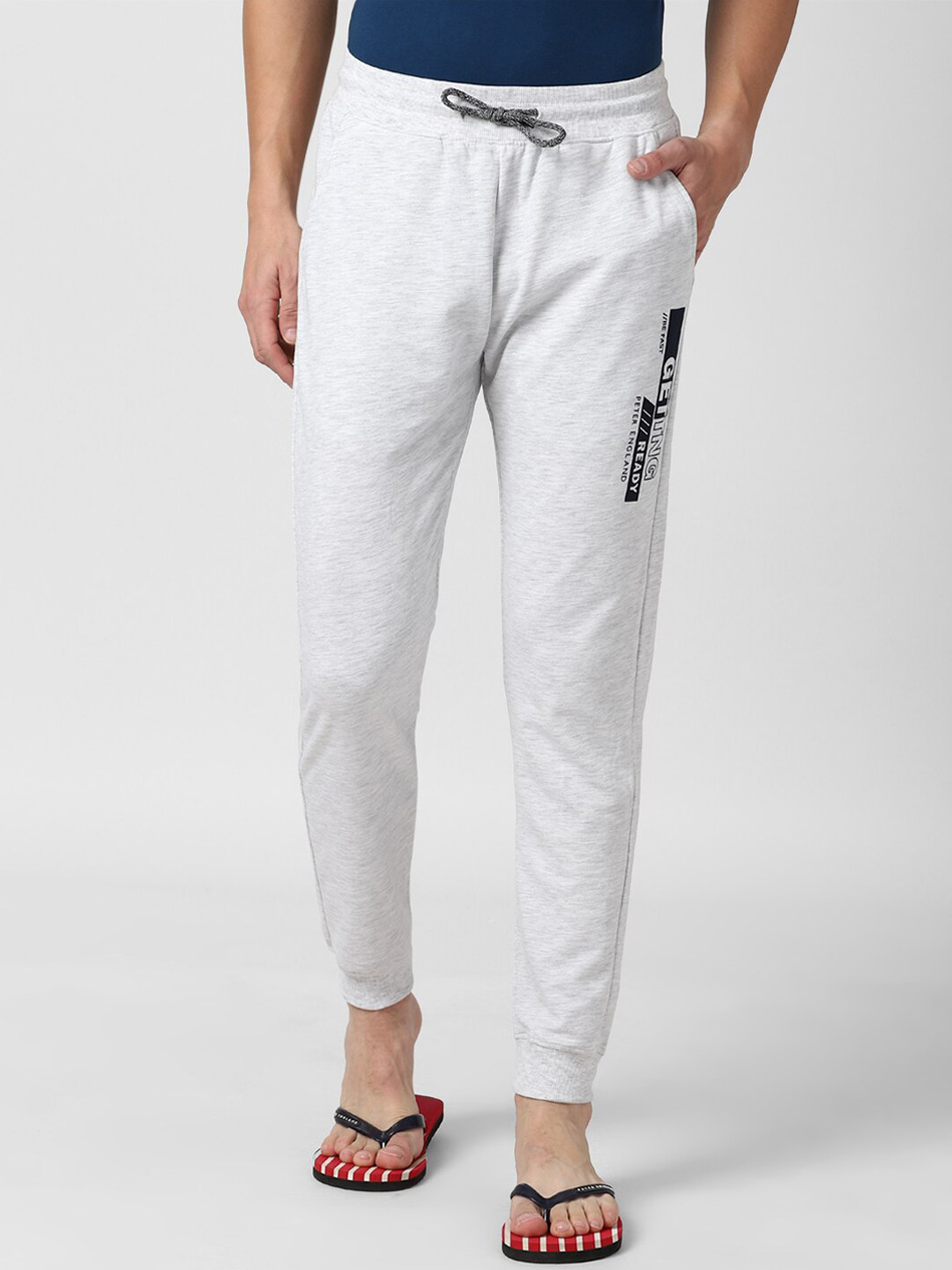 Buy Peter England Men Grey Solid Cotton Jogger Track Pants for Men