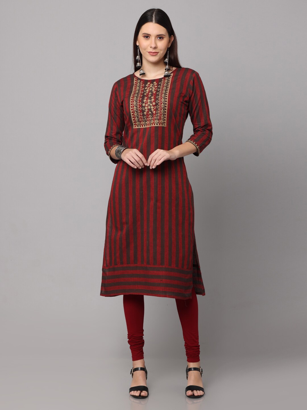 Buy NAYRA Women Red & Black Yoke Design Cotton Kurta - Kurtas for Women ...
