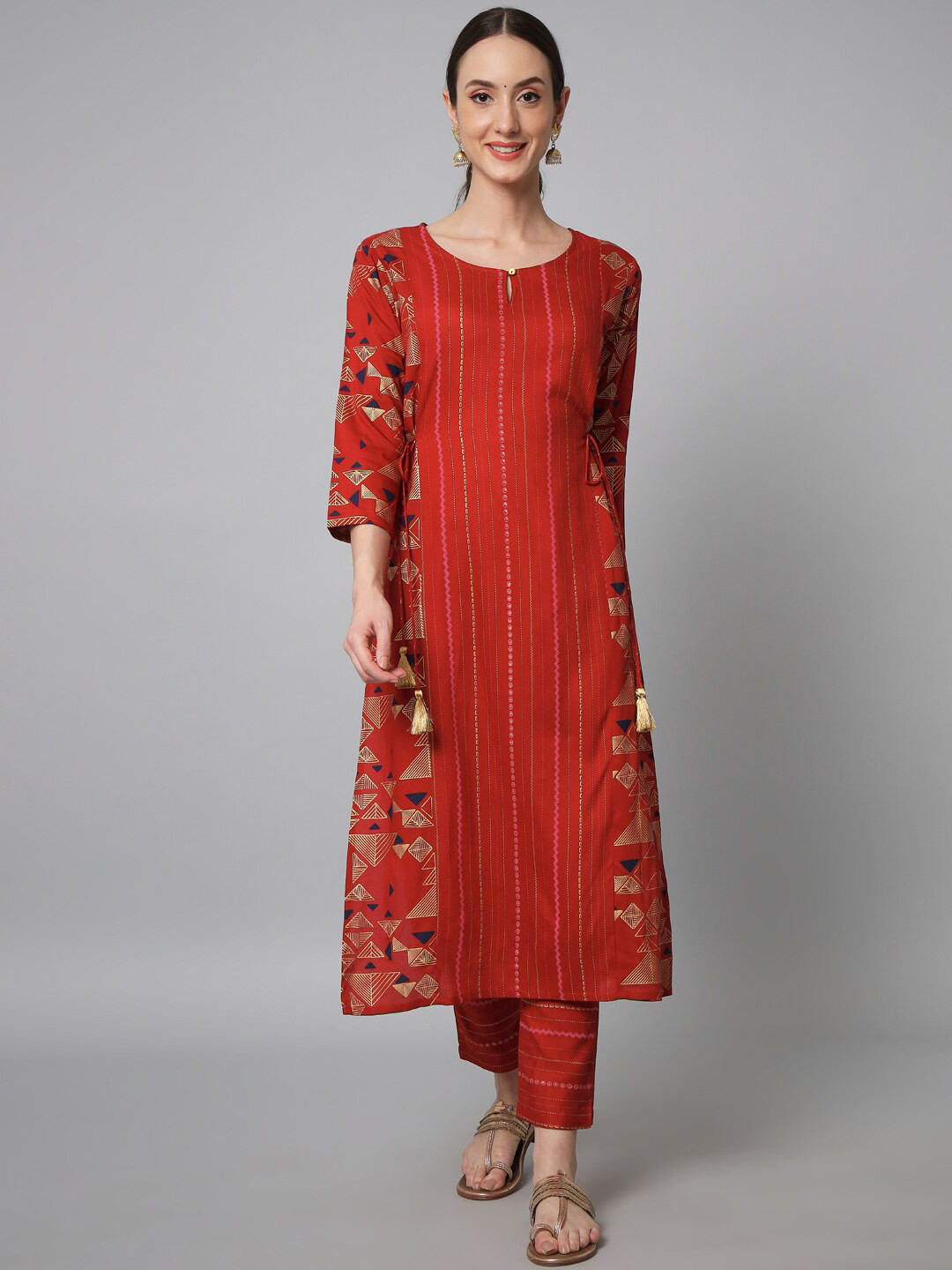 Women's Straight Red Solid Kurta
