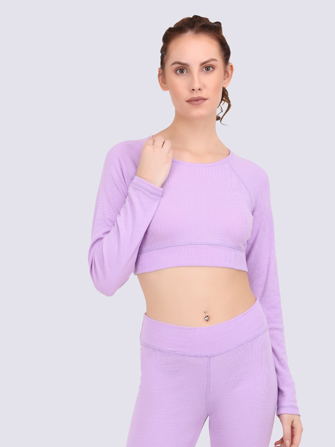 Buy Lavender Crop Top for Women – Chic Chiffon Smocked Design main image 0