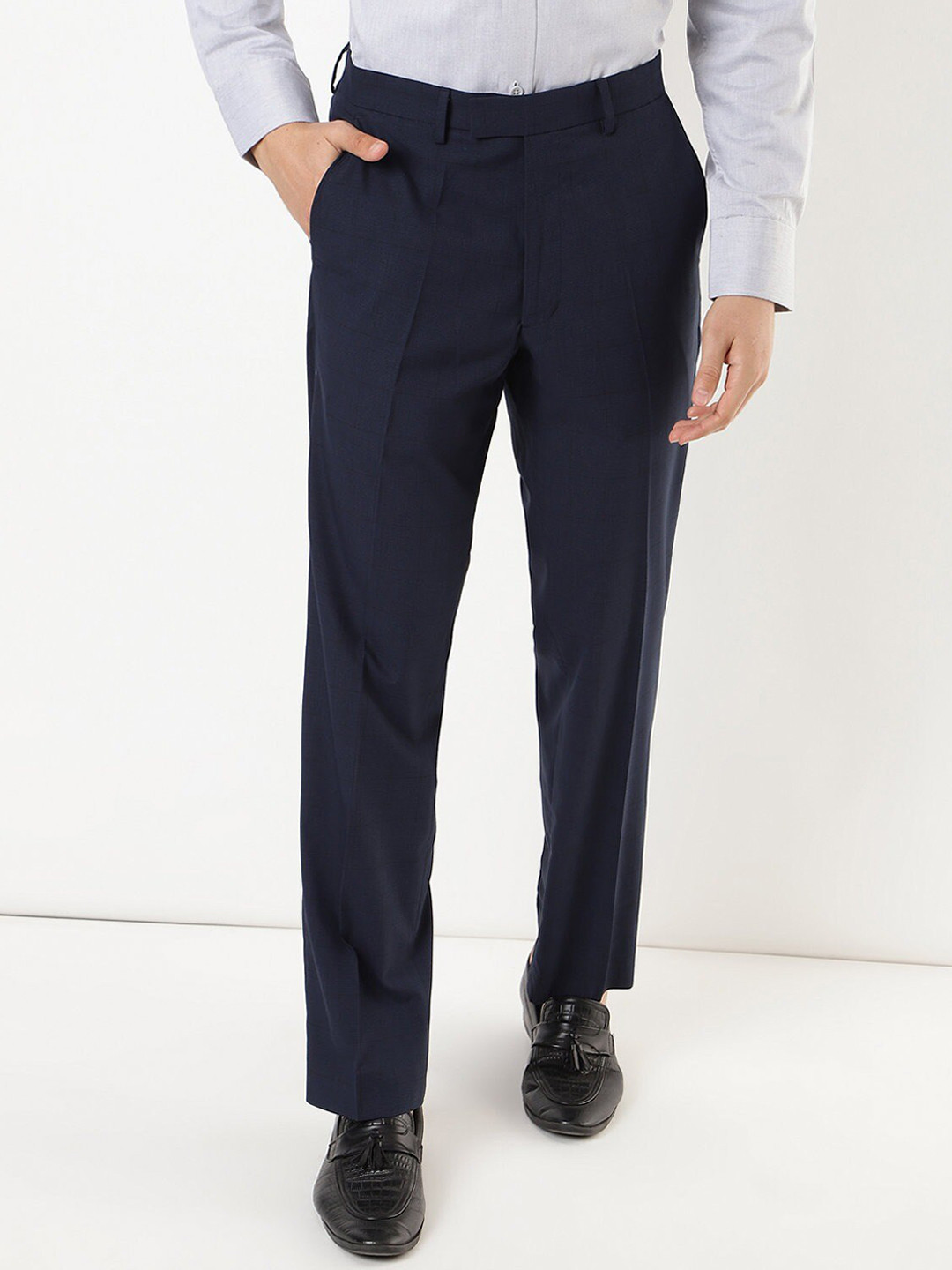 Buy Marks & Spencer Men Navy Blue Formal Trousers - Trousers for Men ...