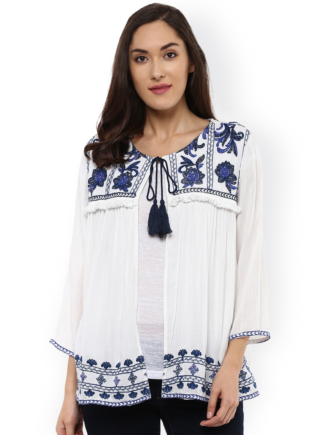Buy MIWAY White Embroidered Shrug - Shrug for Women 2028109 | Myntra