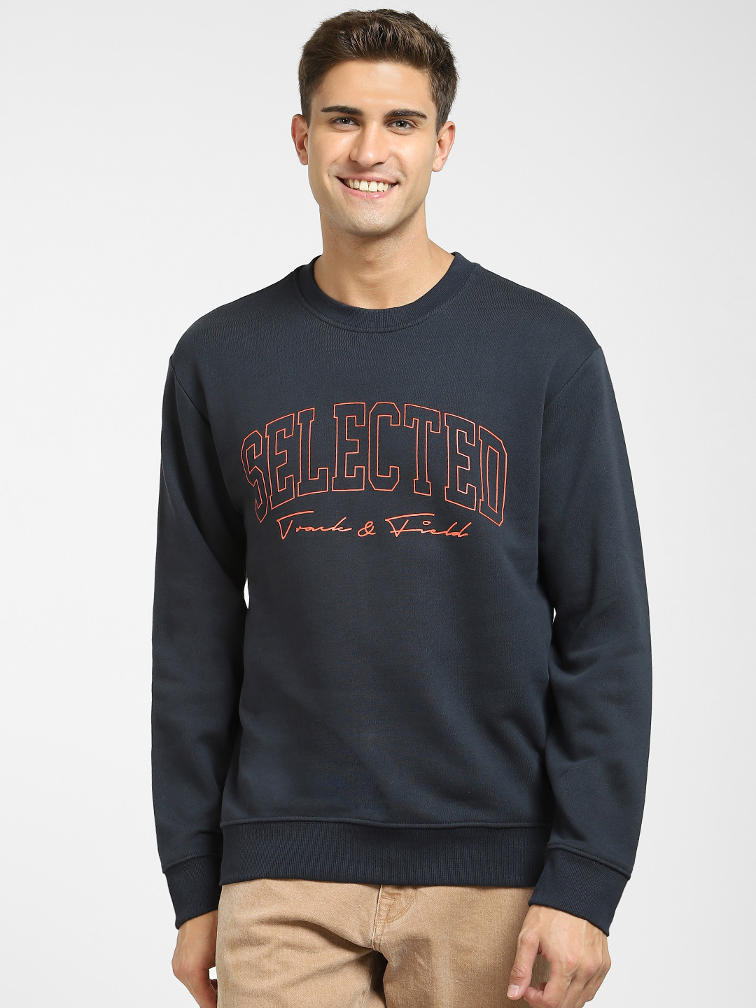 Men's Typography Printed Navy Blue Round Neck Sweatshirt