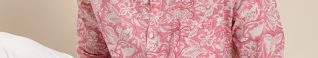 Buy Taavi Men Pink & White Sanganeri Floral Printed Cotton Casual Shirt ...