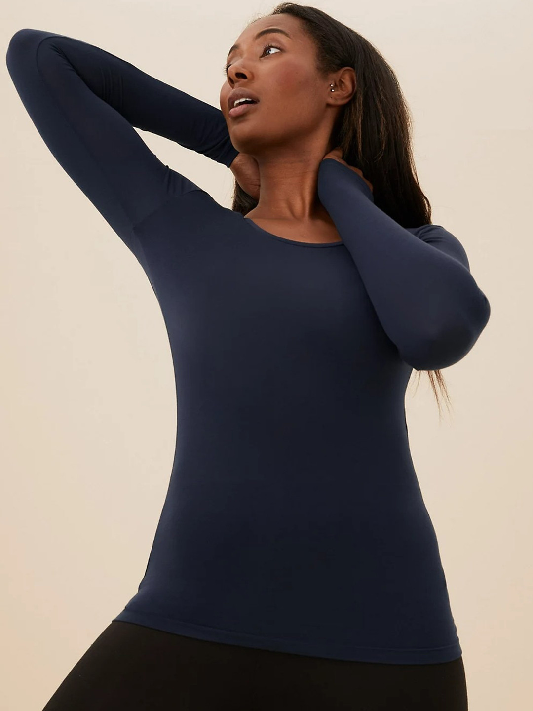 Buy Marks & Spencer Pack Of 2 Women Navy Blue Solid Thermal Tops