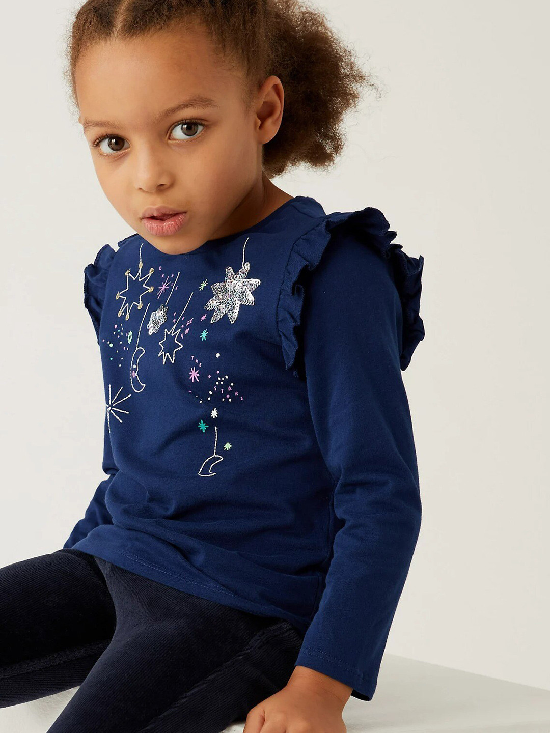 Buy Marks & Spencer Girls Navy Blue Embellished Top Tops for Girls
