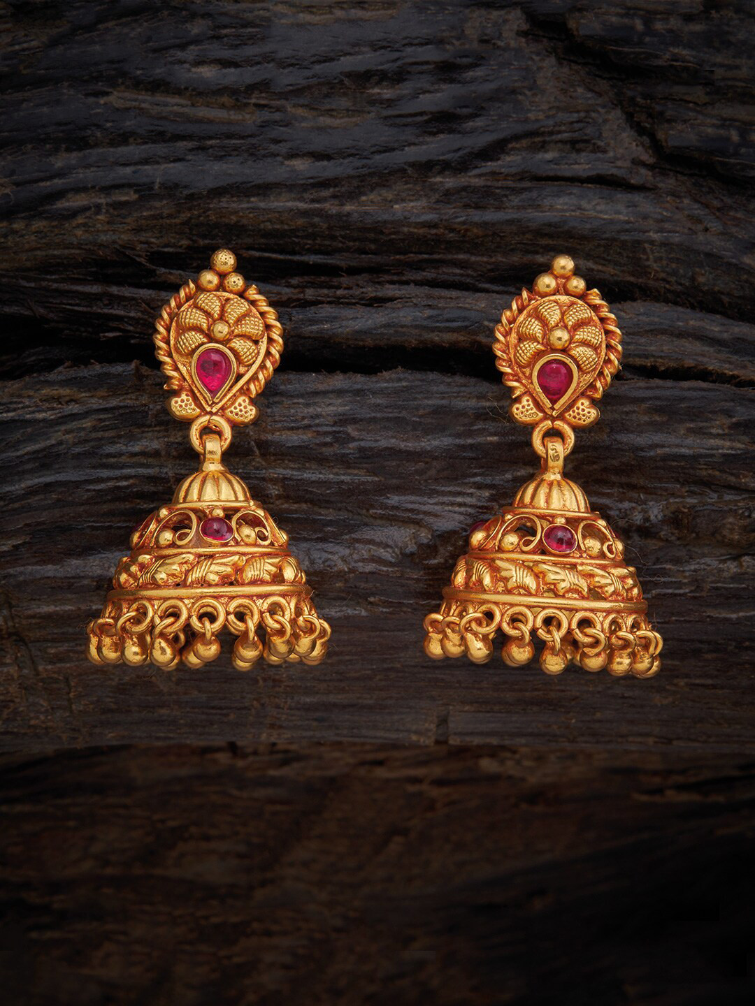 Buy Kushal's Fashion Jewellery Gold Toned & Pink Contemporary Jhumkas