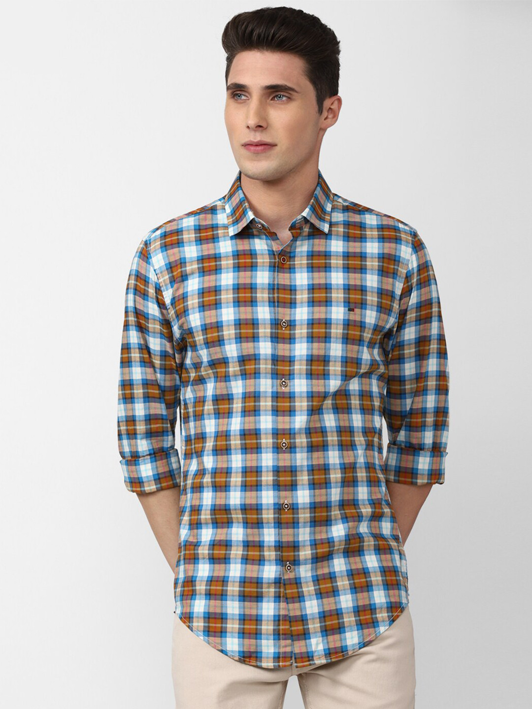 Buy Peter England Casuals Men Blue Slim Fit Checked Casual Shirt