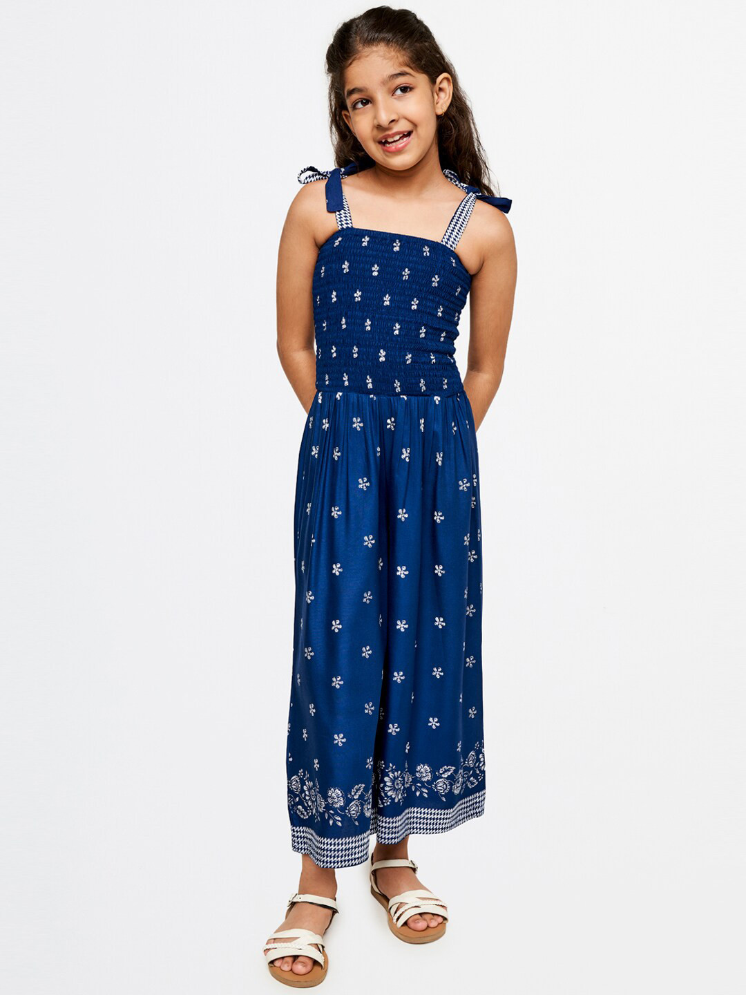 Nautinati Girls Multicoloured Striped Pure Cotton Basic Jumpsuit main image 1