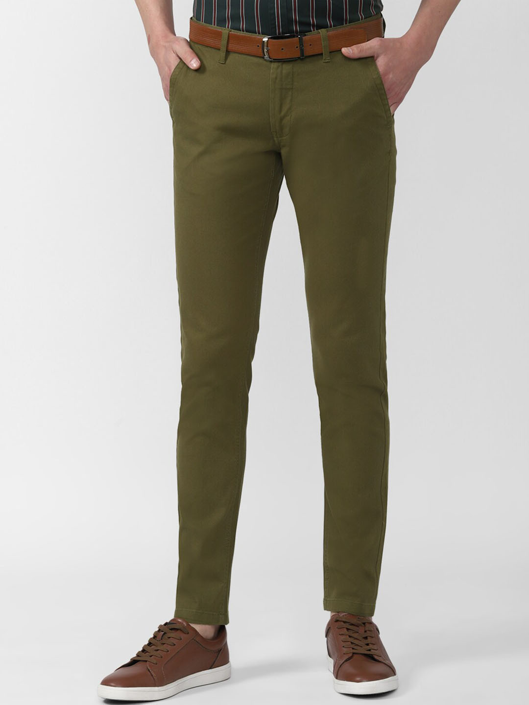 Buy Van Heusen Sport Men Olive Green Slim Fit Trousers - Trousers for ...