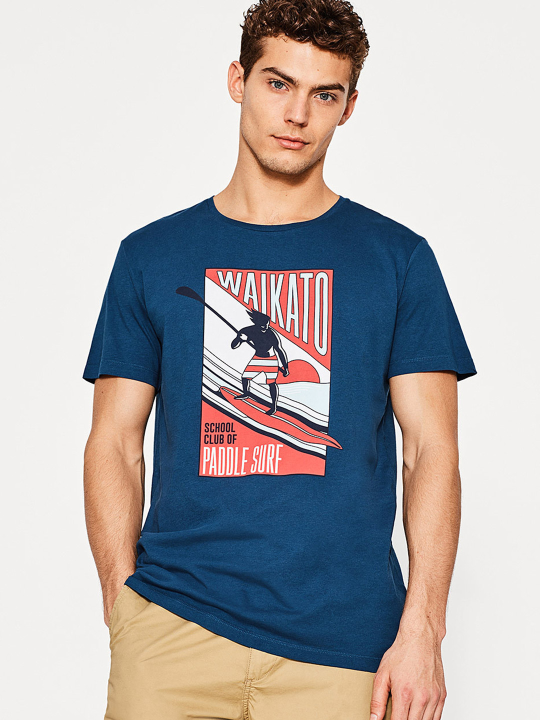 Buy ESPRIT Men Teal Blue Printed Round Neck Pure Cotton T Shirt Tshirts for Men 2029653 Myntra