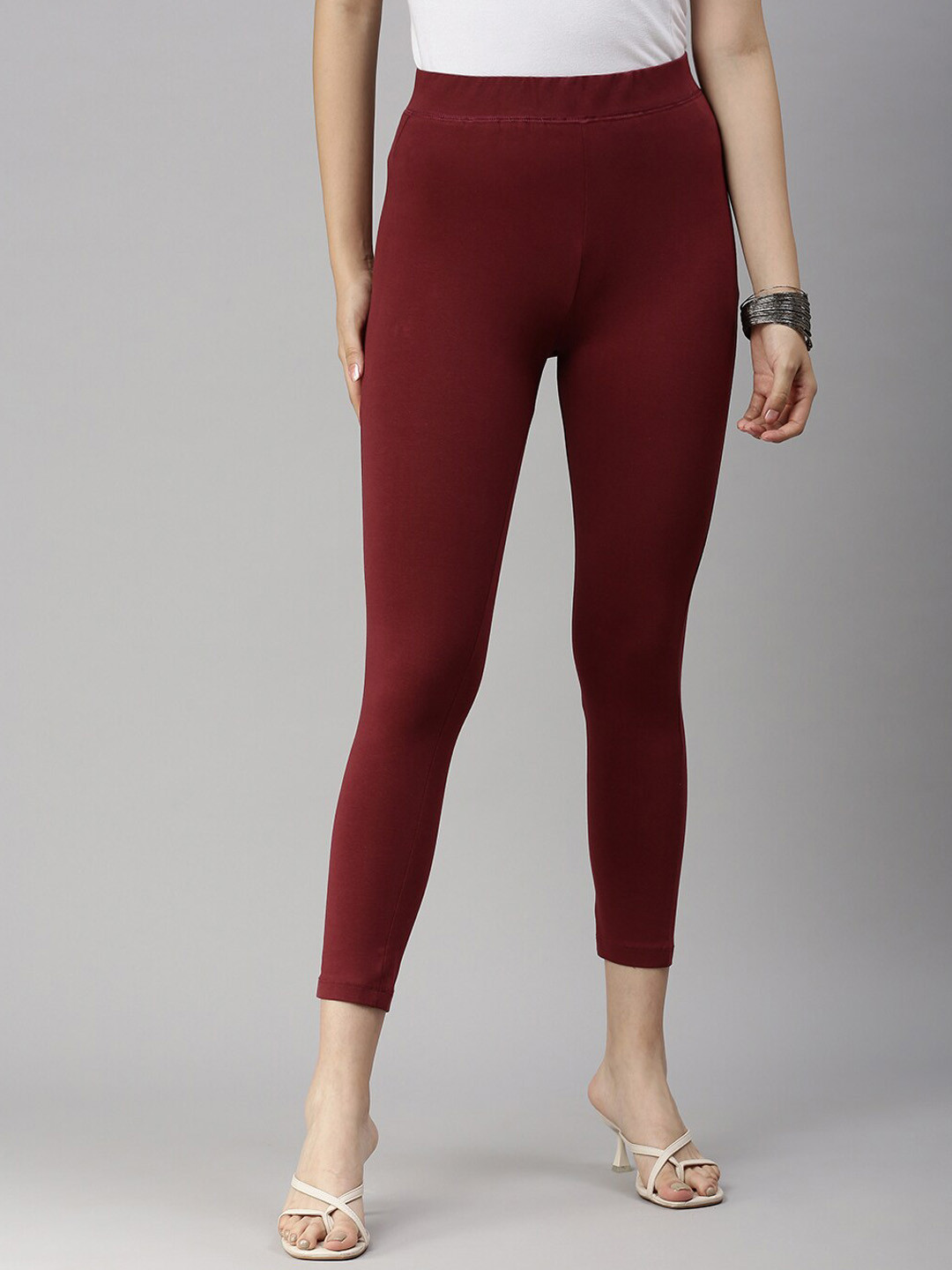 Buy De Moza Women Maroon Solid Ankle Length Leggings Leggings for