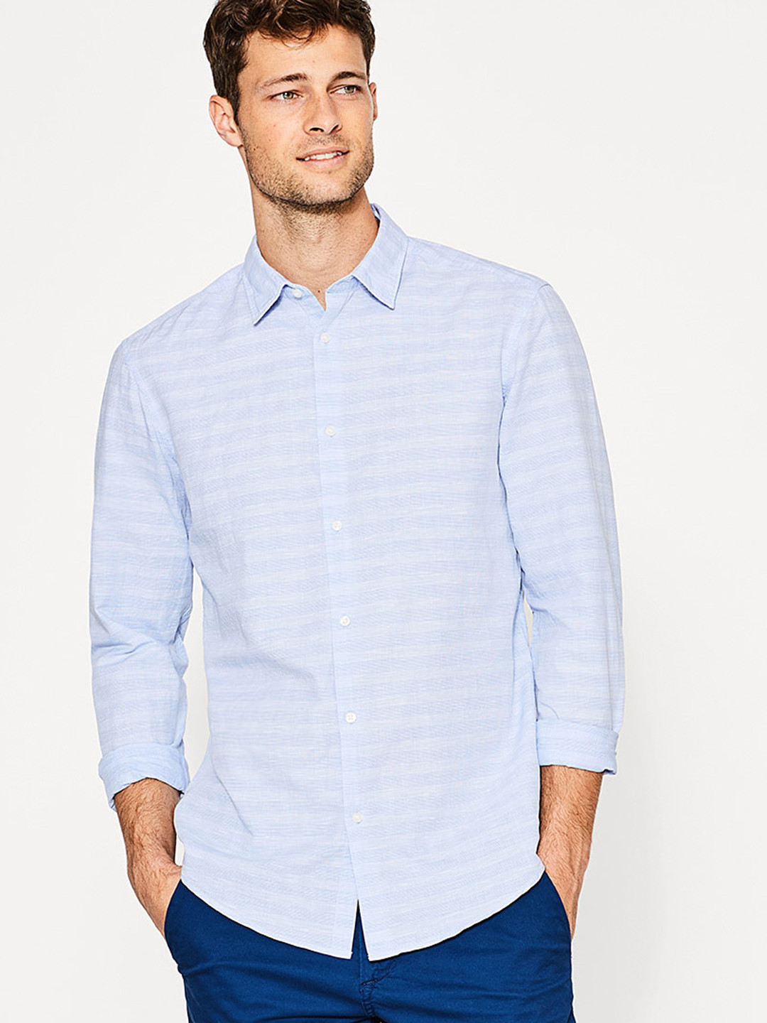 Buy ESPRIT Men Blue Slim Fit Self Striped Casual Shirt Shirts for Men