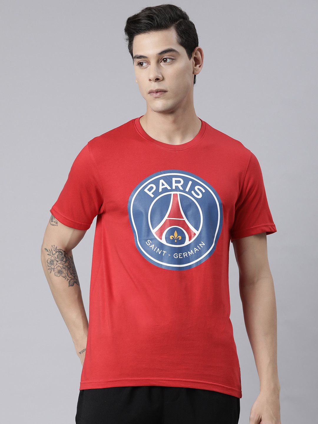 Buy PSG Men Red & Blue Brand Logo Paris Saint Germain Printed T Shirt ...