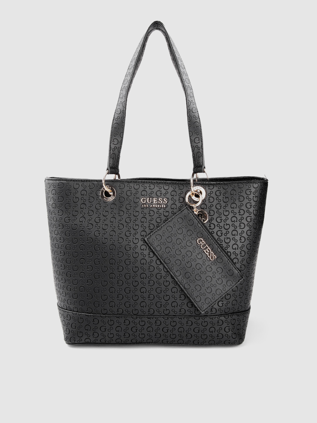 Buy GUESS Women Black Brand Logo Textured Structured Shoulder Bag With