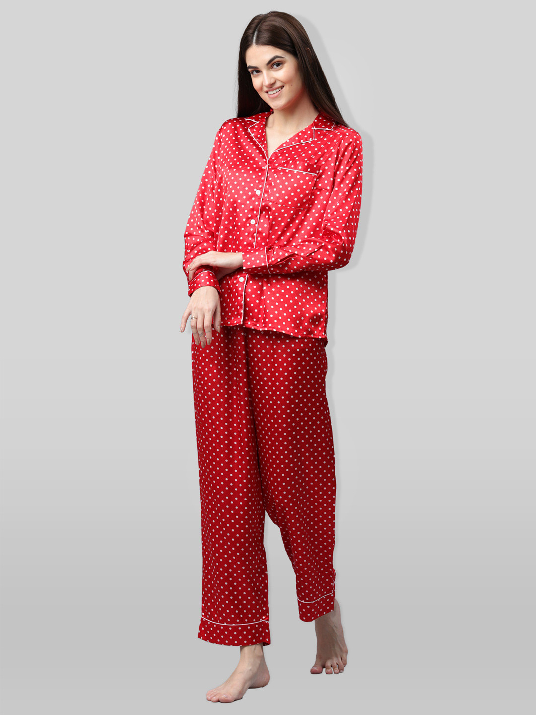 Buy PRETTY LOVING THING Women Red & White Printed Night Suit Night