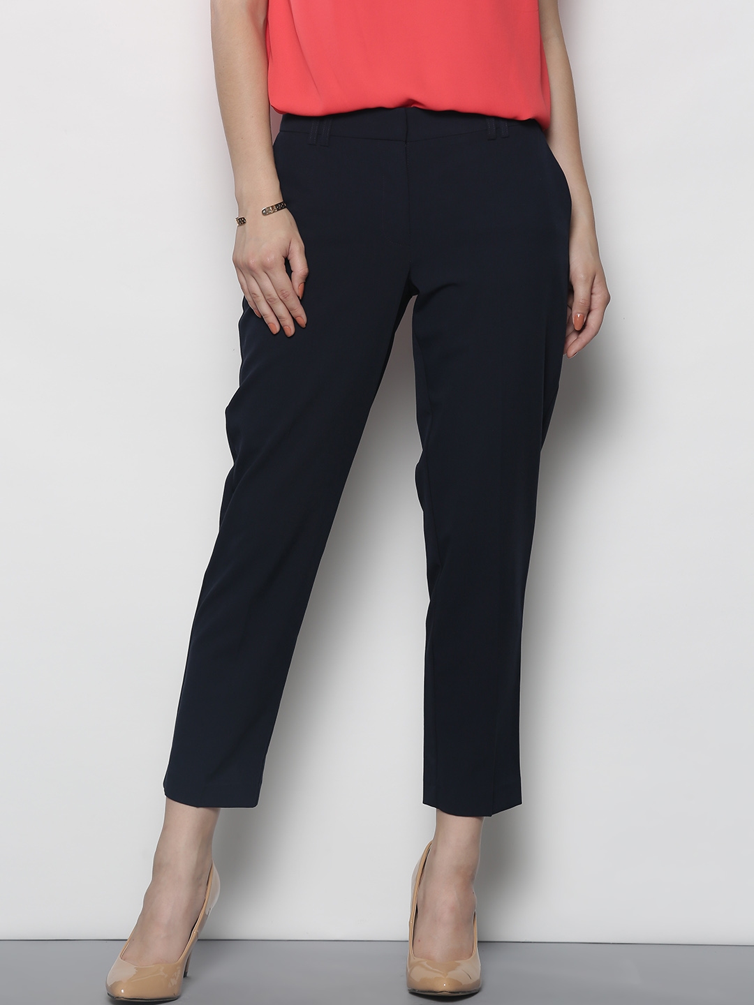 Buy DOROTHY PERKINS Women Navy Blue Solid Cropped Trousers - Trousers ...