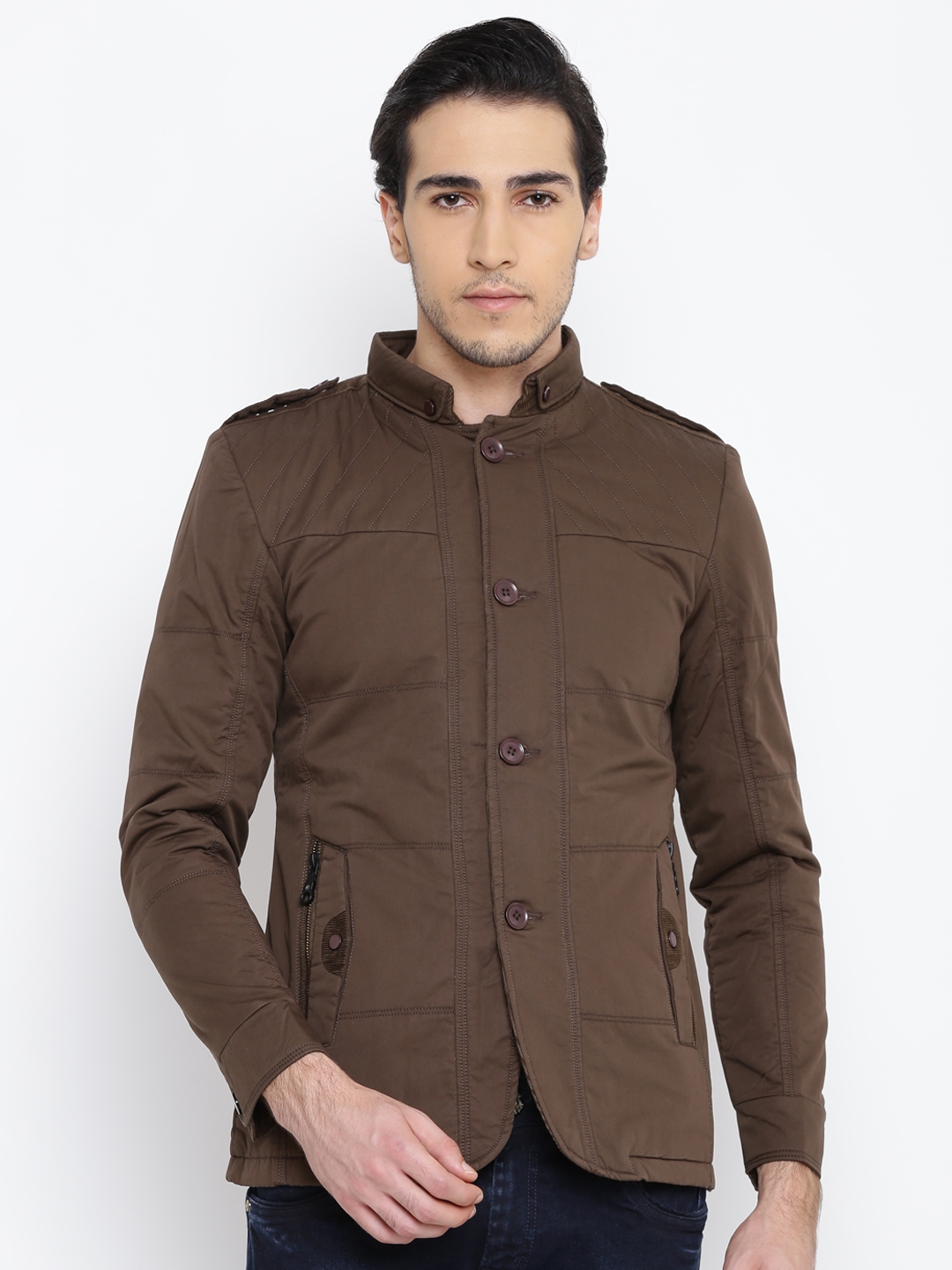Buy Fort Collins Men Brown Solid Tailored Jacket - Jackets for Men ...