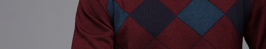 Buy Raymond Men Maroon & Navy Blue Geometric Sweater - Sweaters for Men ...