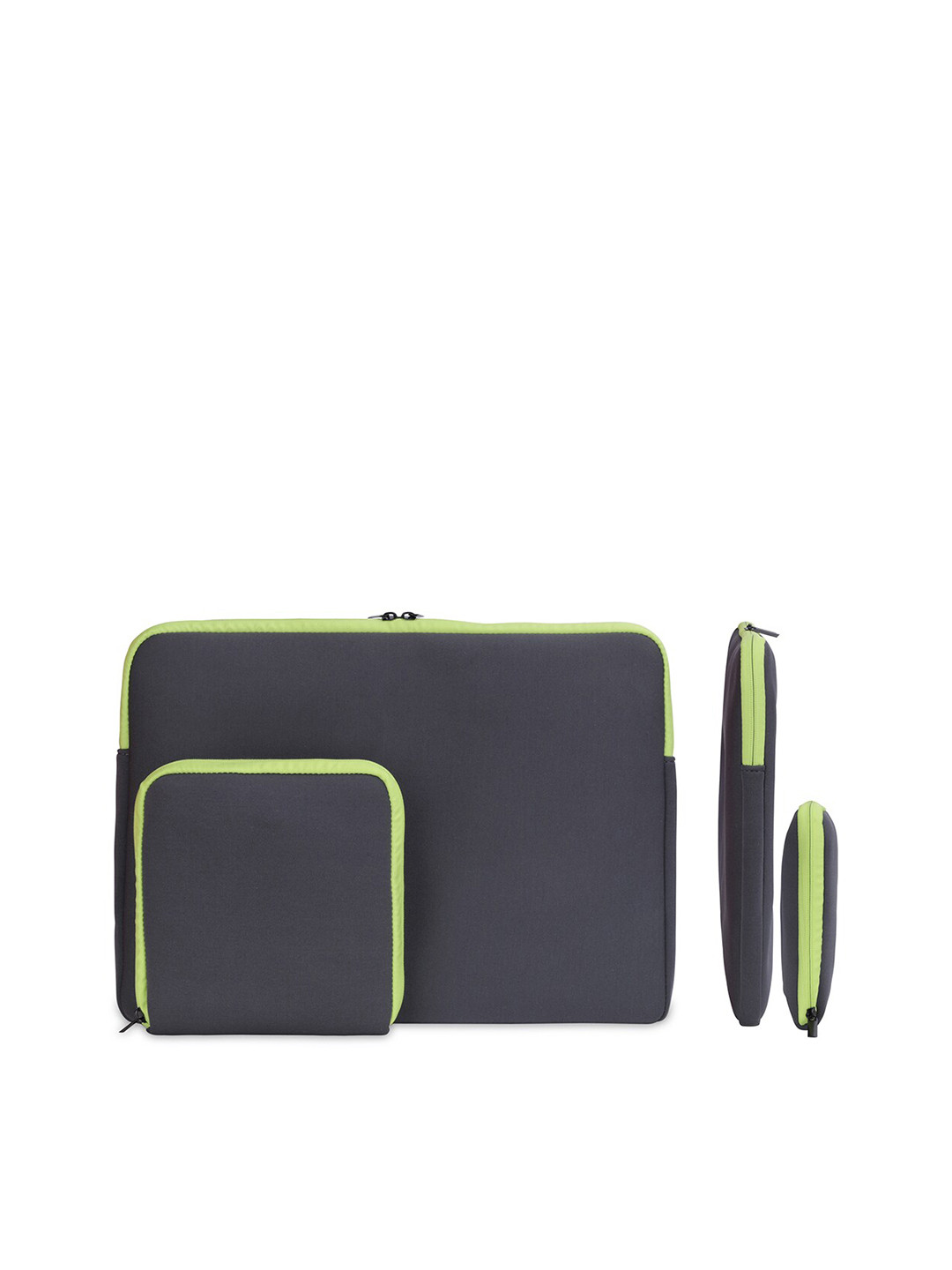 Buy THE CLOWNFISH Adults Grey & Green Laptop Sleeve With Zip Pouch