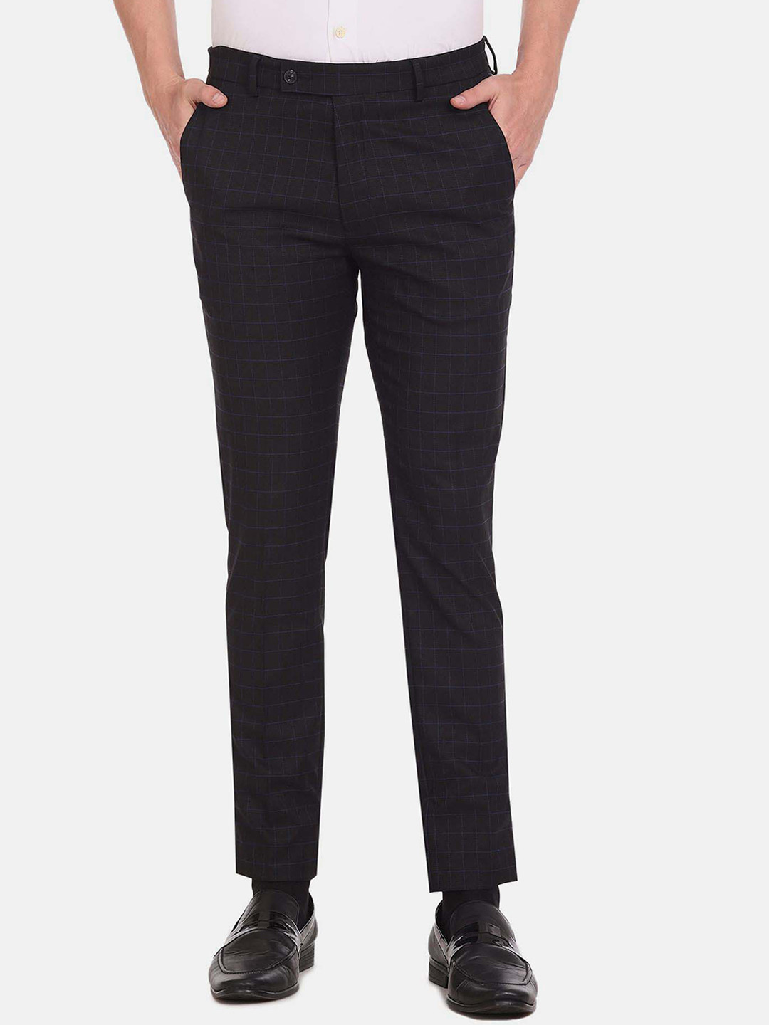 Buy Arrow New York Men Black Checked Slim Fit Trouser - Trousers for ...