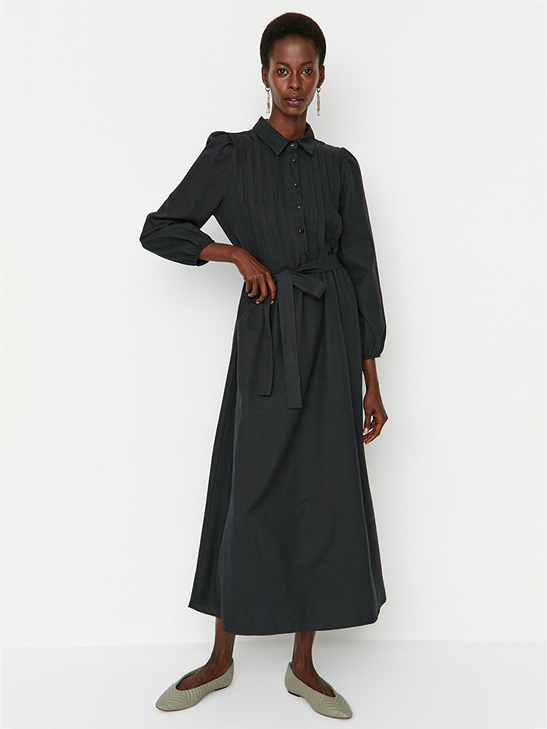 Buy Trendyol Women Black Pleated Shirt Maxi Dress Dresses for Women